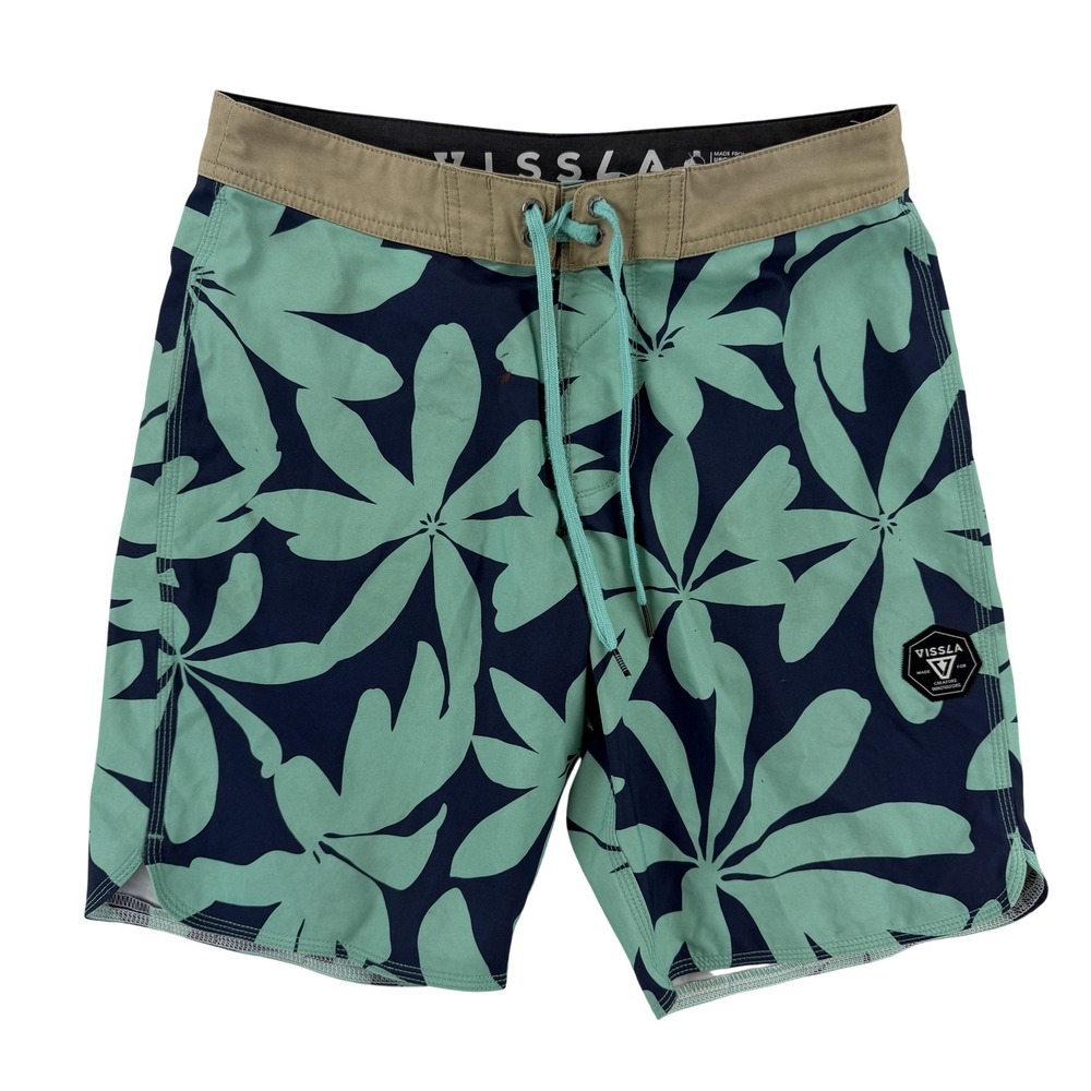 Vissla Board Shorts Mens 30 Navy Green Tropical Floral Surf Swim Trunks Stretch
